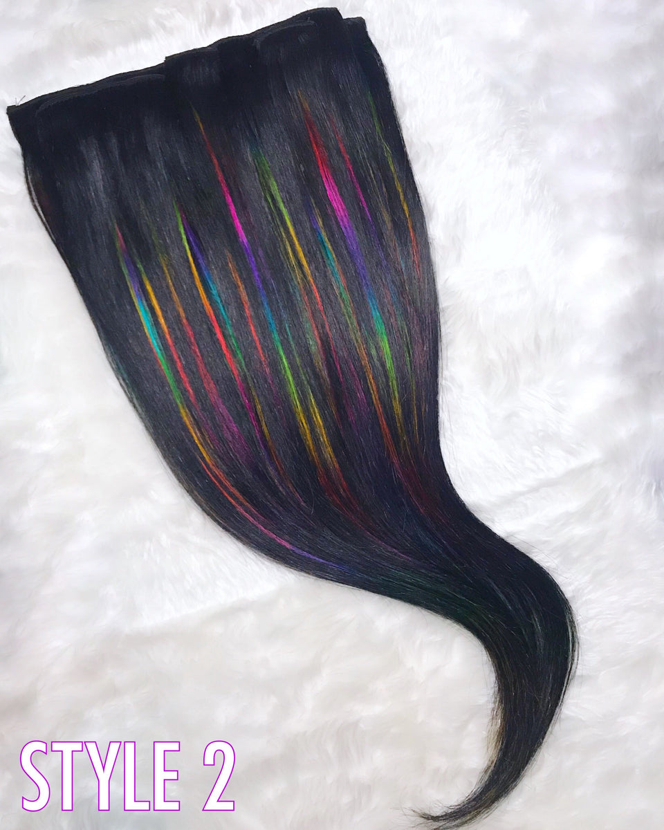 Black & Rainbow Clip-in Extensions (Assorted Sets) – Lizzis Lox display picture 2