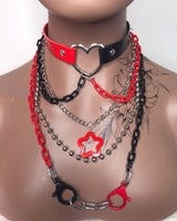 Red, Black & Silver Layered Necklace