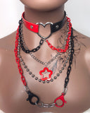 Red, Black & Silver Layered Necklace
