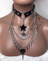Black & Silver Spiked Layered Choker Necklace