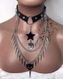 Black & Silver Spiked Layered Choker Necklace