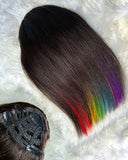Rainbow Highlight clip-in Blunt Bangs
