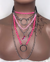 Pink Butterfly Choker Layered Necklace