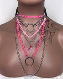 Pink Butterfly Choker Layered Necklace