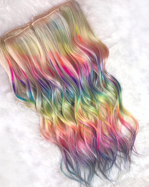 Blonde & Rainbow Clip-in Extensions (Full Set)