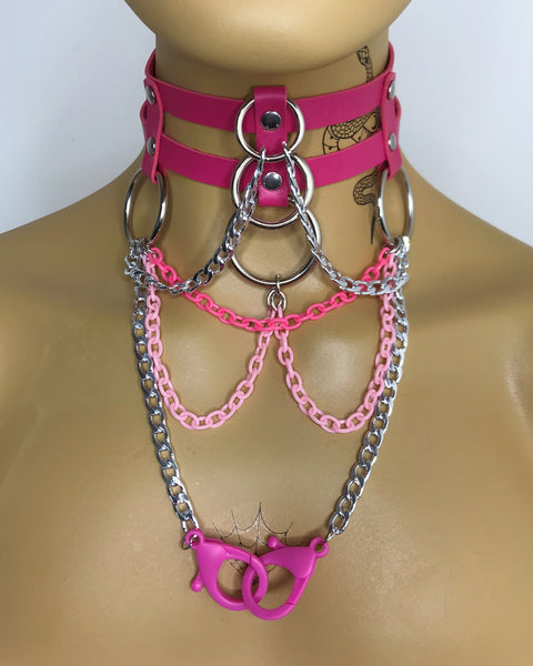 Pink Choker Layered Necklace