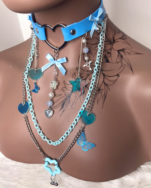 Blue Charm Layered Choker Necklace