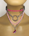 Pink Butterfly Choker Layered Necklace