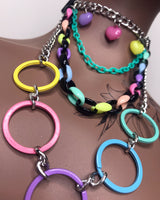 Rainbow & Silver Layered Necklace Choker