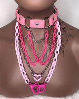 Pink & Silver Choker Layered Necklace