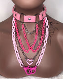 Pink & Silver Choker Layered Necklace