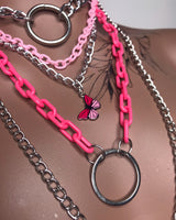 Pink Butterfly Choker Layered Necklace