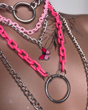 Pink Butterfly Choker Layered Necklace