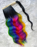 Black to Rainbow Ombre Ponytail Extension