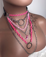Pink Butterfly Choker Layered Necklace