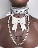 White Bow Layered Choker Necklace