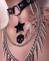 Black & Silver Spiked Layered Choker Necklace