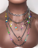Rainbow Safety Pin Layered Necklace
