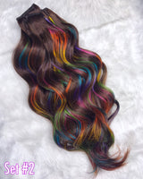 Brown & Rainbow Clip-in Extensions Set