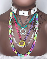 White & Rainbow Choker Layered Necklace