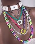 White & Rainbow Choker Layered Necklace