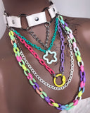 White & Rainbow Choker Layered Necklace