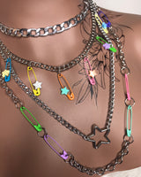Rainbow Safety Pin Layered Necklace