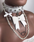 White Bow Layered Choker Necklace