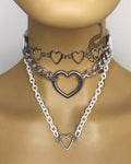 White Hearts Choker Layered Necklace