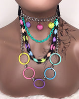 Rainbow & Silver Layered Necklace Choker