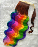 Brown to Rainbow Ombre Ponytail Extension
