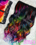 Black & Rainbow Clip-in Extensions Sets