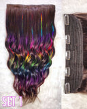 Brown & Rainbow Clip-in Extensions (Full Set)