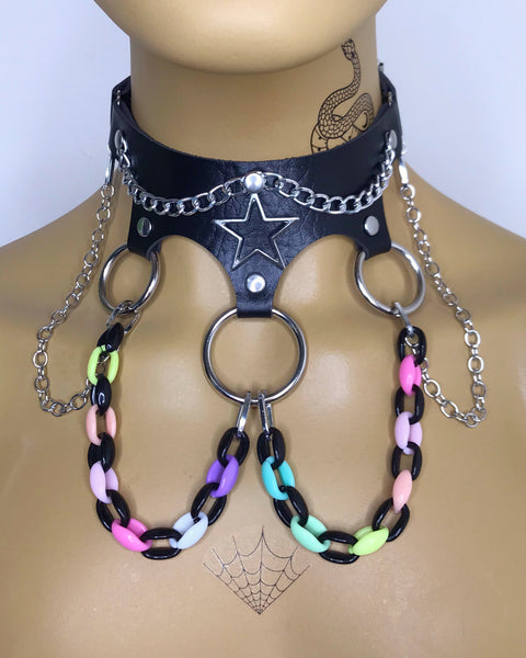 Black & Pastel Choker Layered Necklace