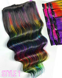 Black & Rainbow Clip-in Extensions Sets