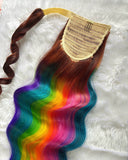 Brown to Rainbow Ombre Ponytail Extension