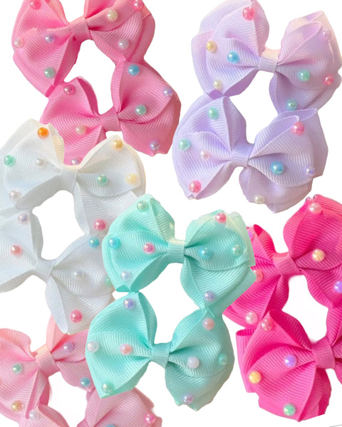 Pastel Pearl Bow Clips