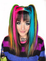 16x15cm Rainbow & Dark Brown Hair Topper